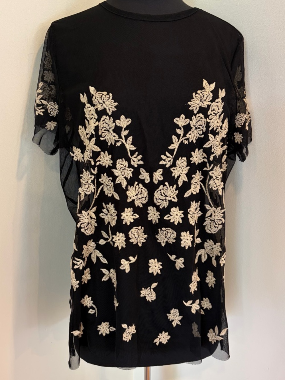 Torrid Black Mesh Top with Floral Embroidery